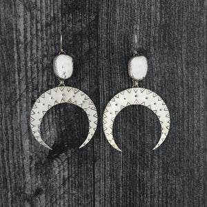 White Buffalo Crescent Moon Earrings LG